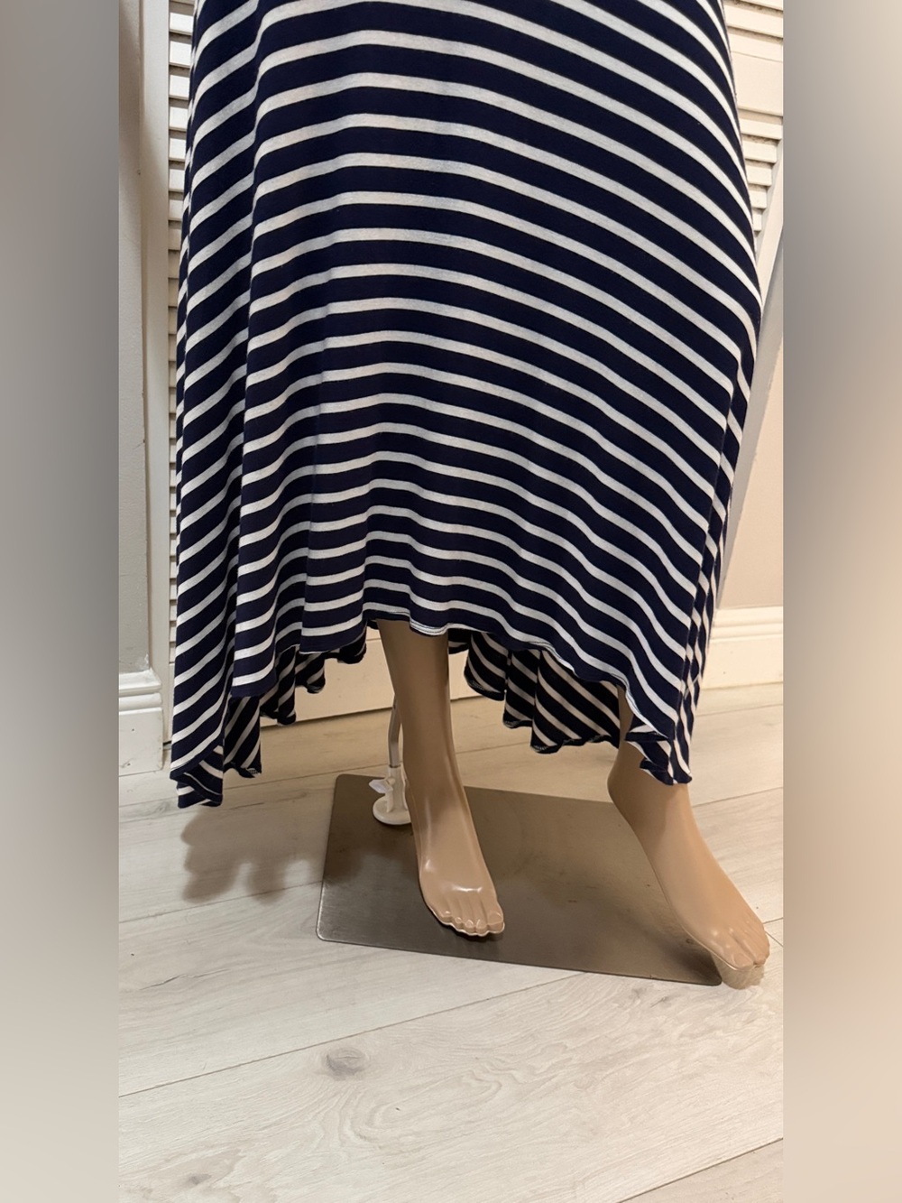 Joseph Walker Strapless Navy White Striped Asymmetrical Midi Dress M - Picture 4 of 5